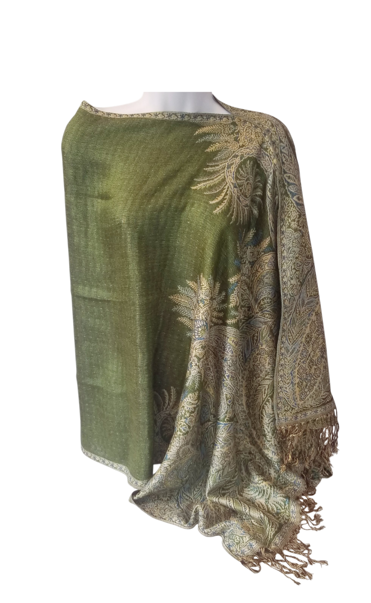 Semi Solid poncho scarf in green, one seam, one size