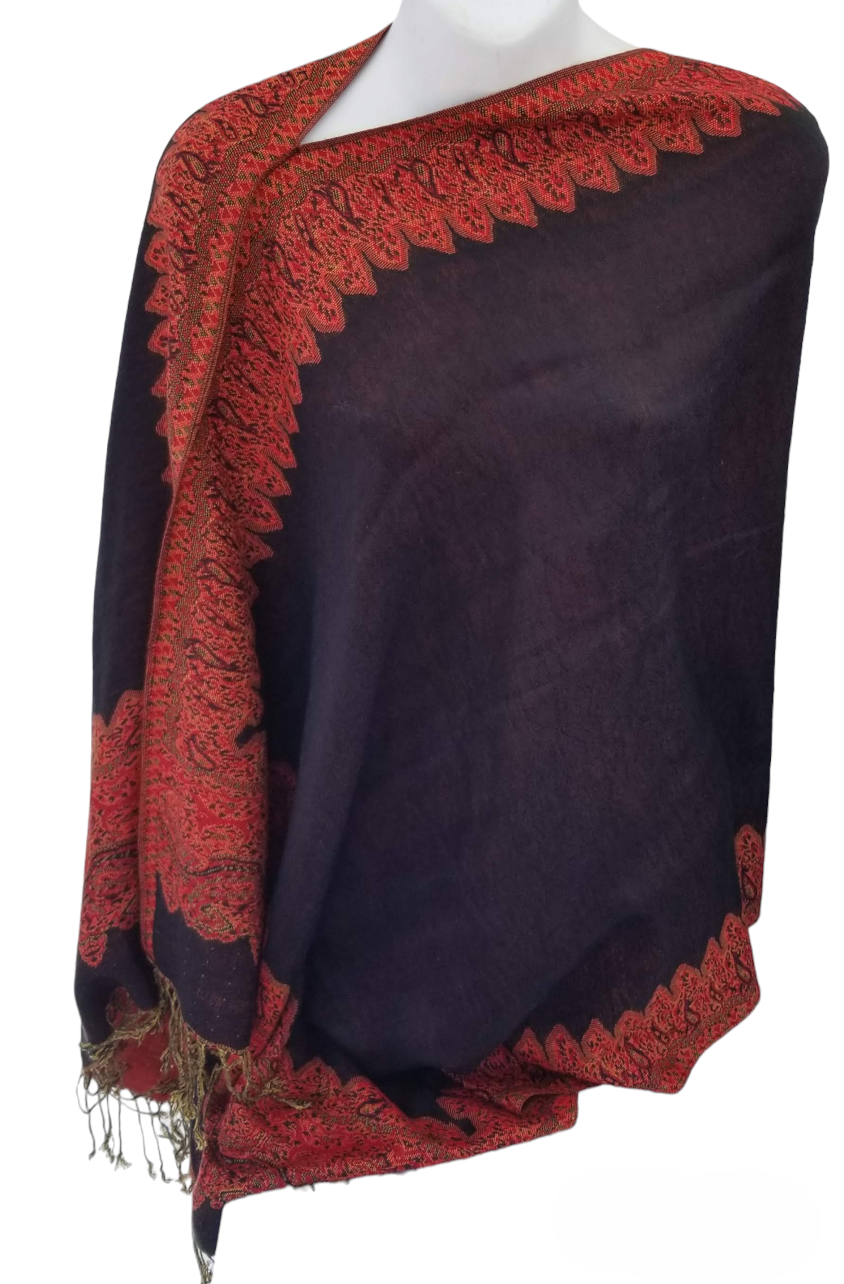 Border Pattern Poncho Scarf, handmade woven one size poncho scarf, view 4