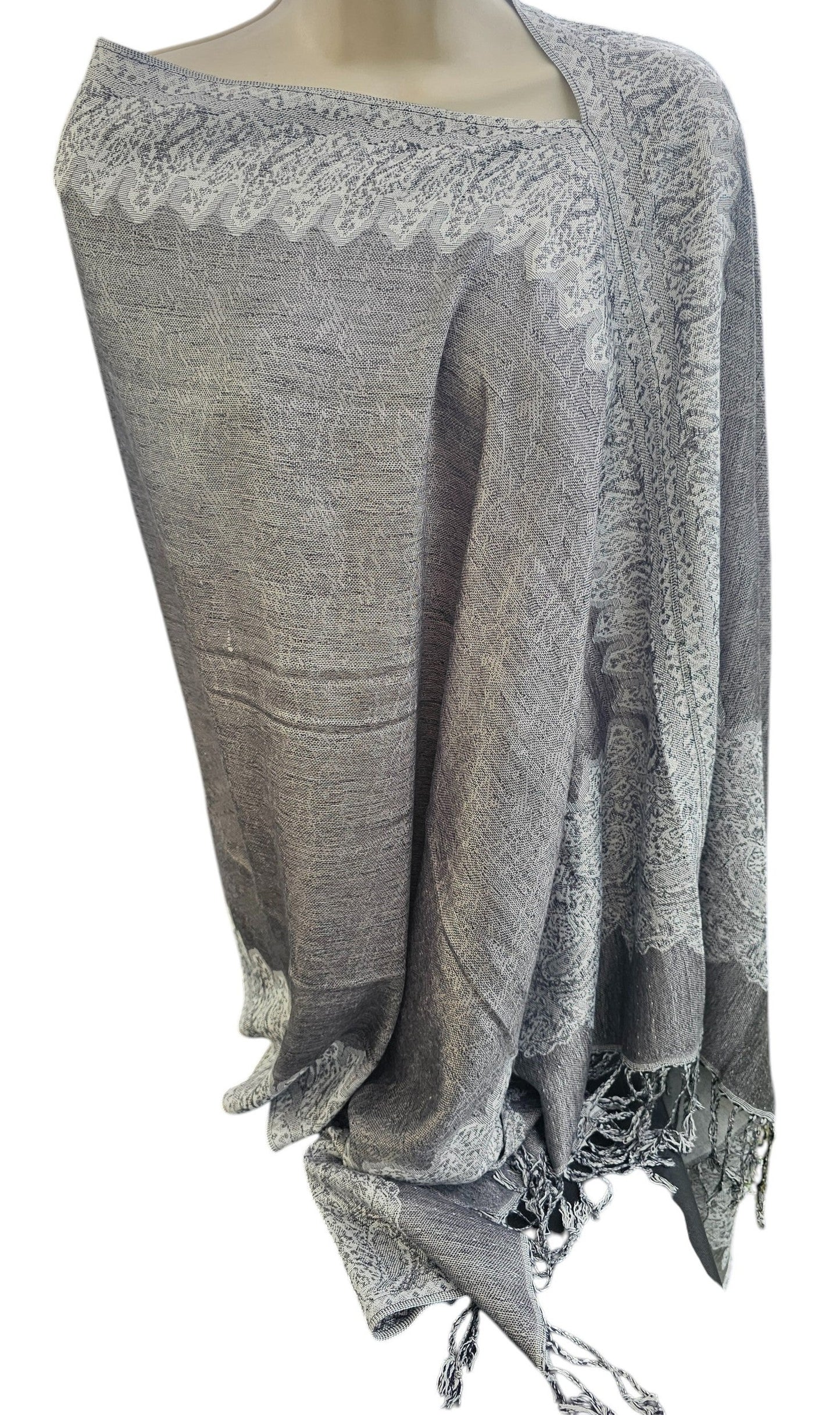 Border Pattern Poncho Scarf, handmade woven one size poncho scarf, view 6
