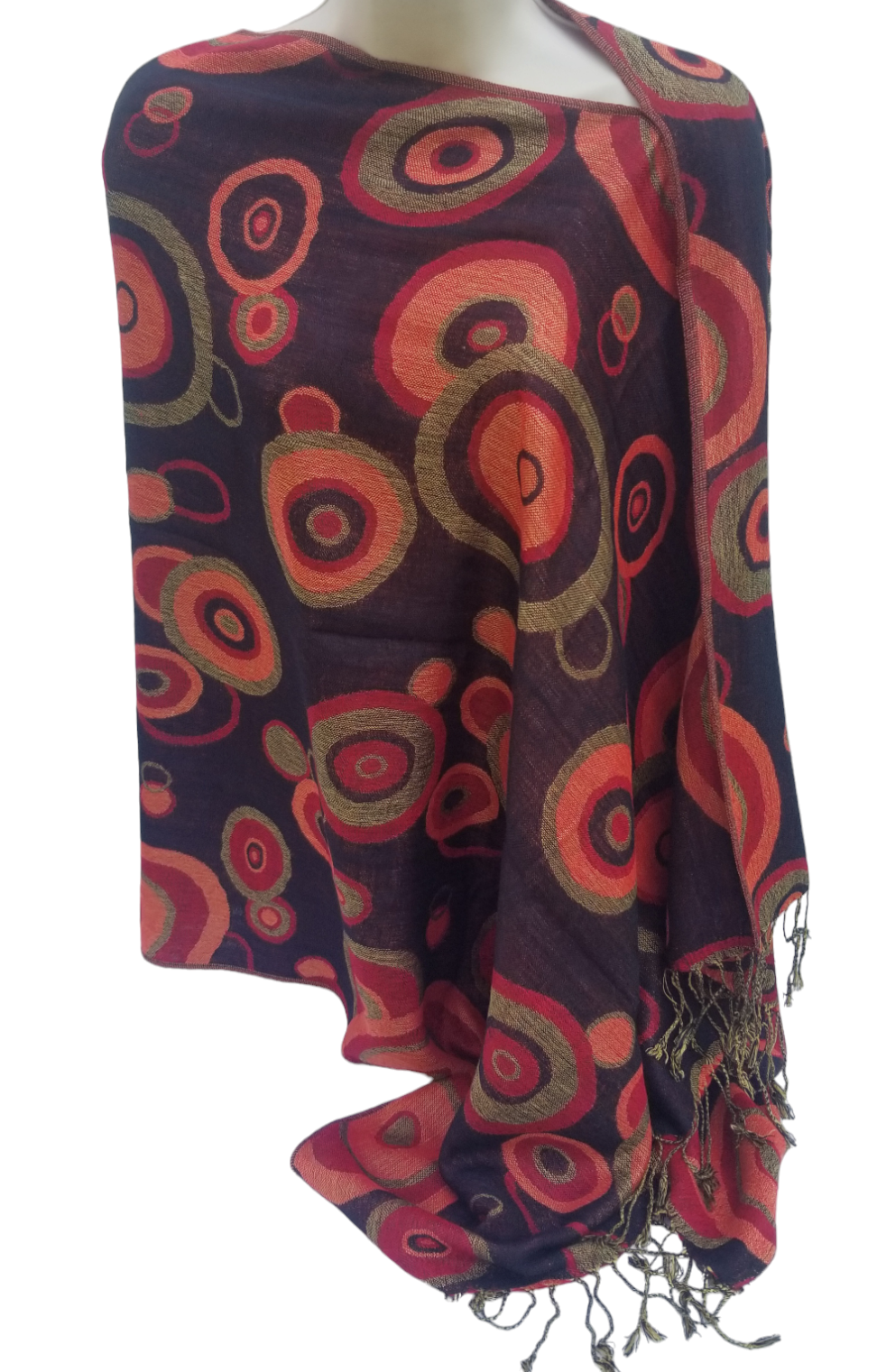 Circle Pattern Poncho Scarf, handmade woven one size poncho scarf, view 3