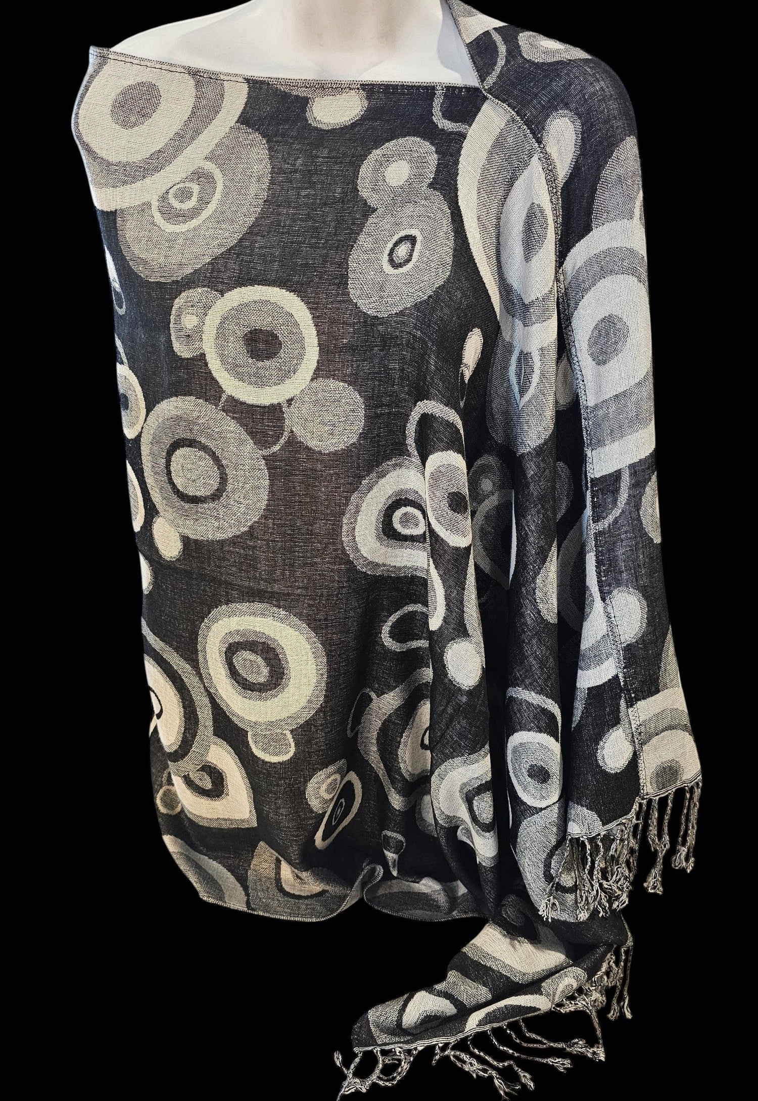 Circle Pattern Poncho Scarf, handmade woven one size poncho scarf, view 1