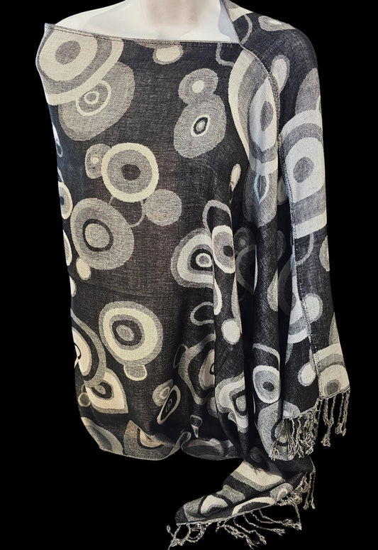 Circle Pattern Poncho Scarf, handmade woven one size poncho scarf, view 1