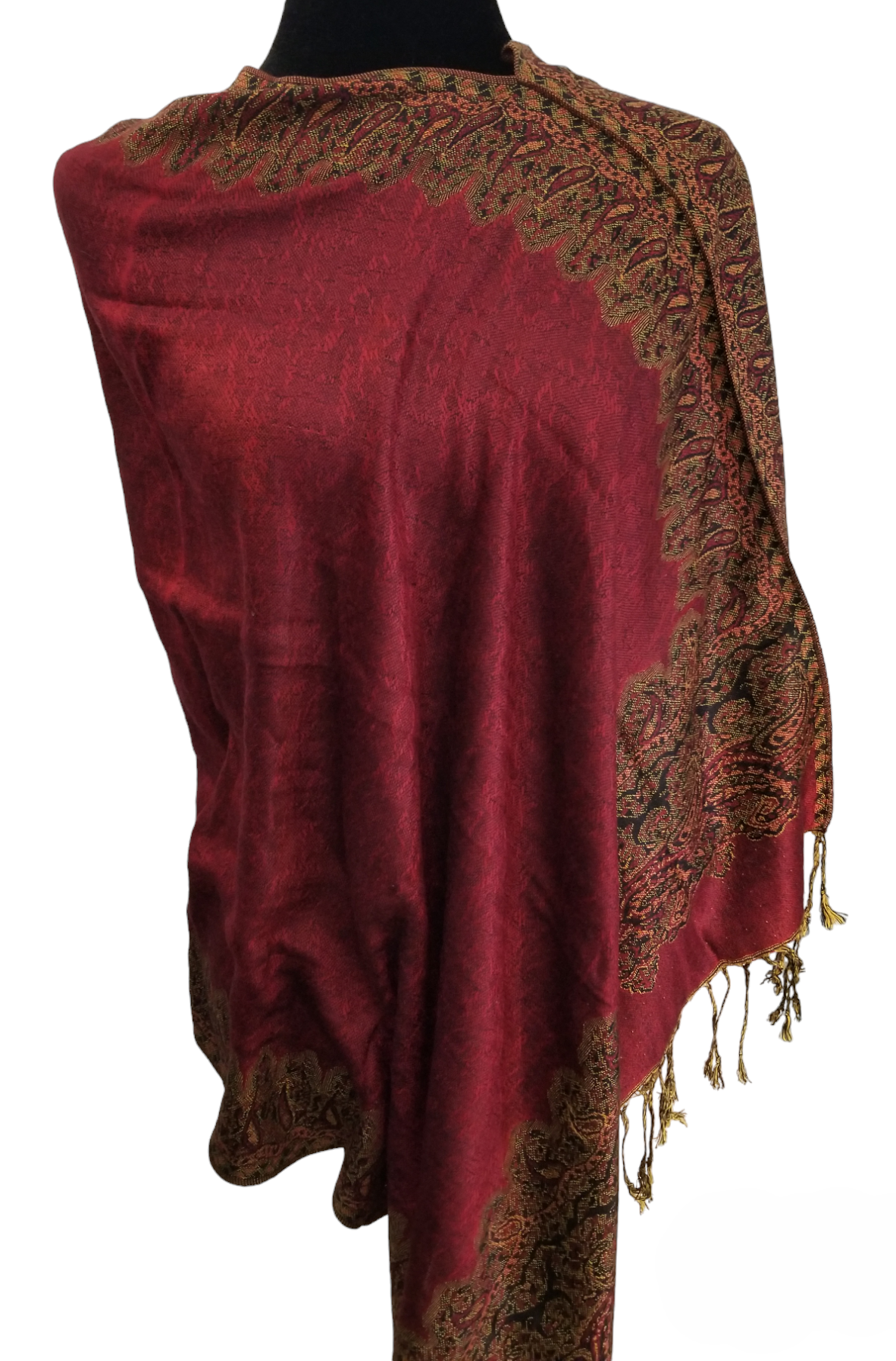 Border Pattern Poncho Scarf, handmade woven one size poncho scarf, view 1