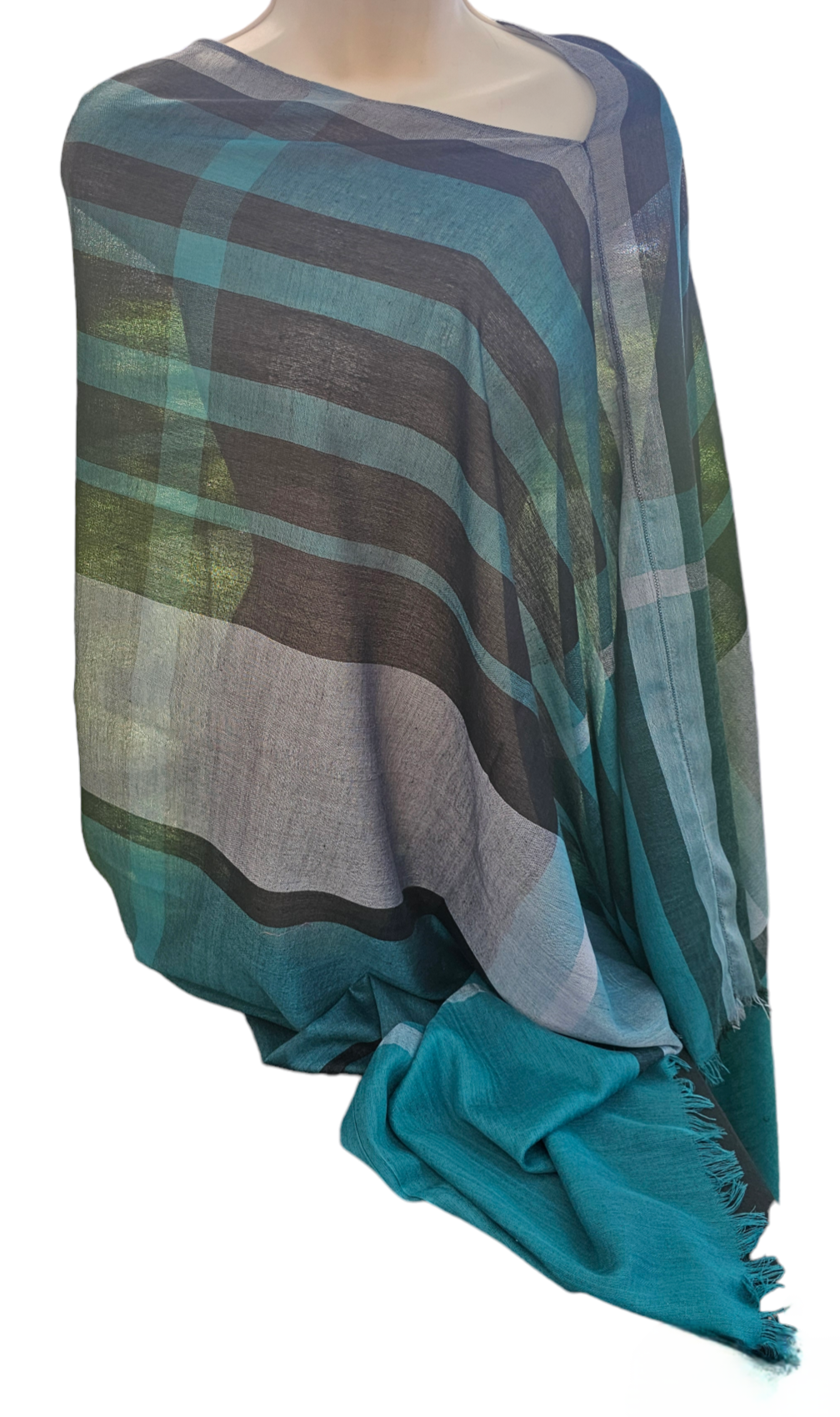 Lightweight Stripe Poncho Scarf, handmade woven one size poncho scarf, view 1