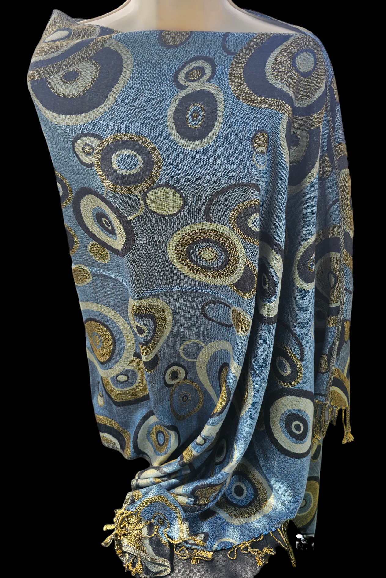Circle Pattern Poncho Scarf, handmade woven one size poncho scarf, view 2