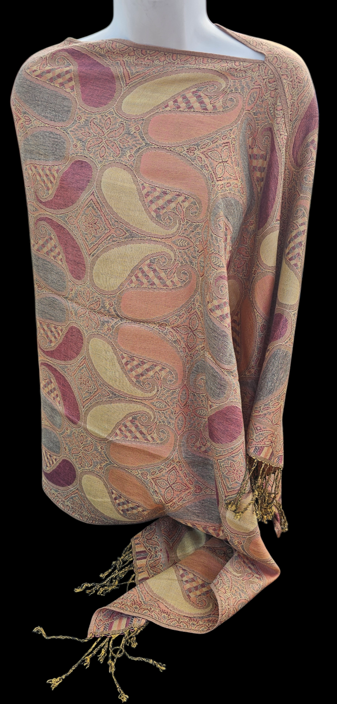 Large Paisley Poncho Scarf, handmade woven one size poncho scarf, view 6