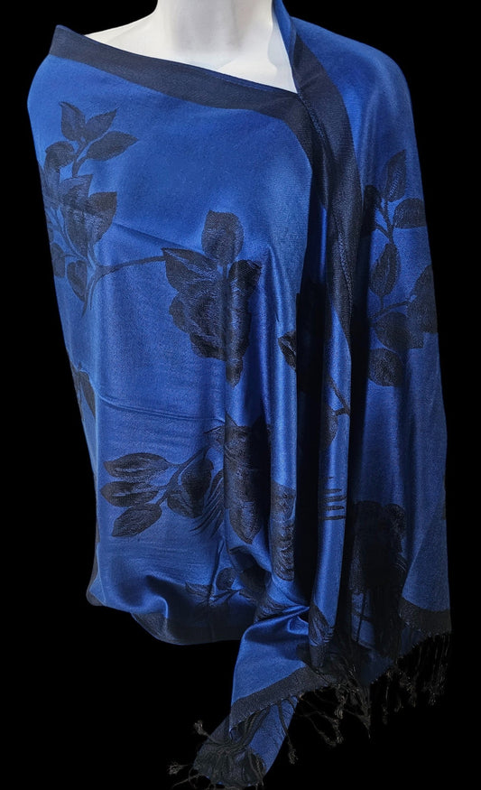 Rose Floral Poncho Scarf, handmade woven one size poncho scarf, view 1