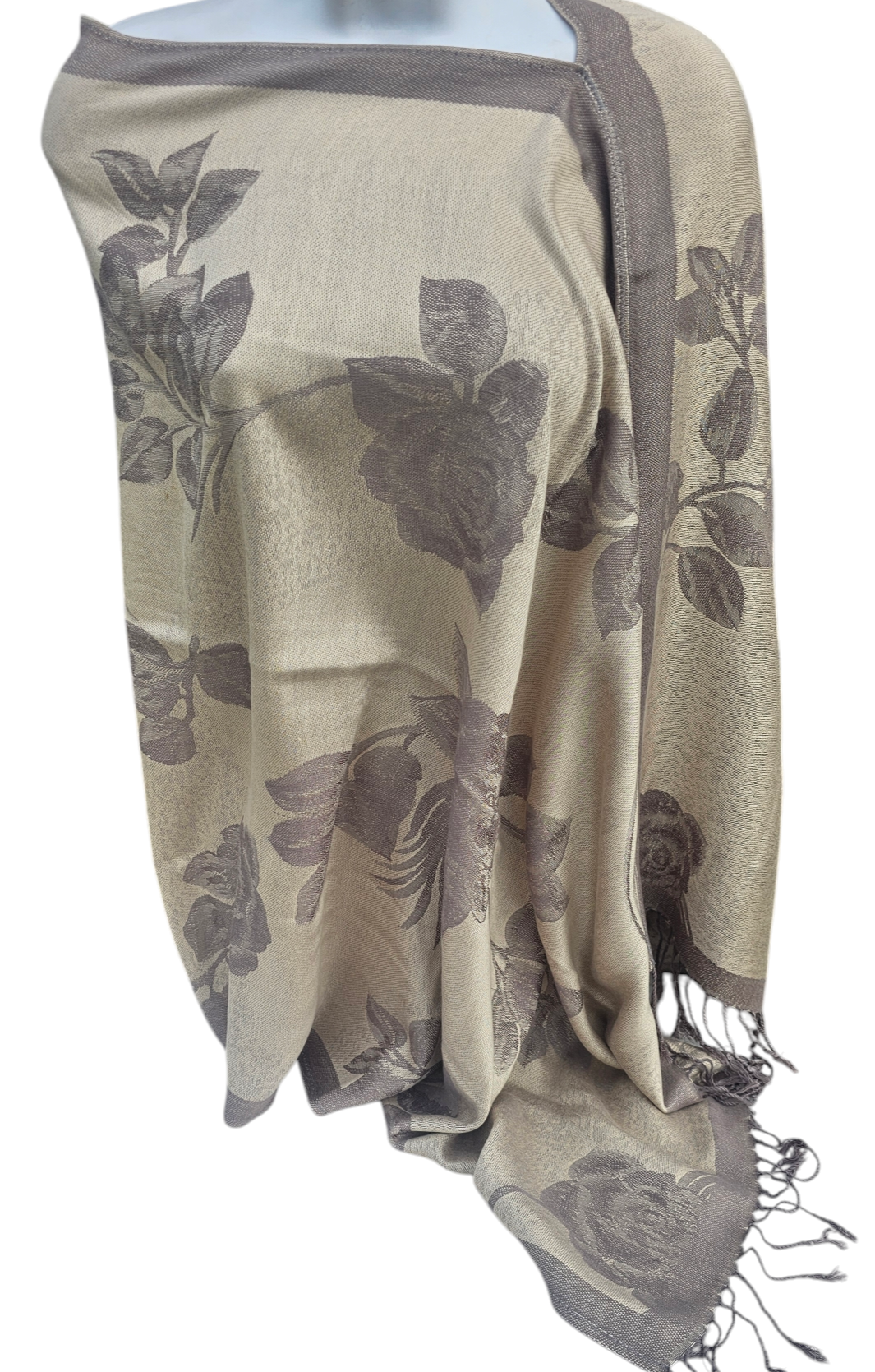 Rose Floral Poncho Scarf, handmade woven one size poncho scarf, view 6
