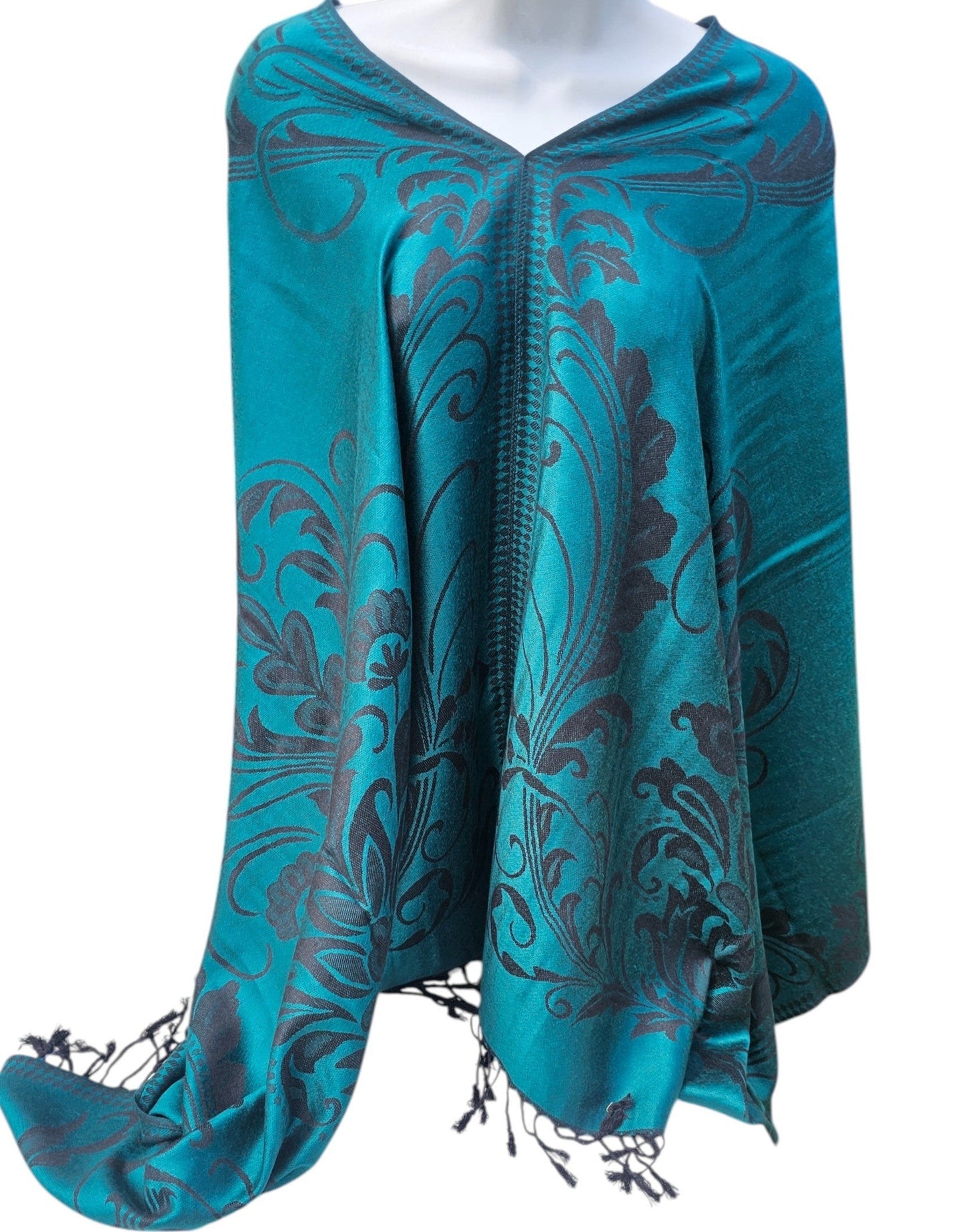 Tribal Floral Poncho Scarf, handmade woven one size poncho scarf, view 2