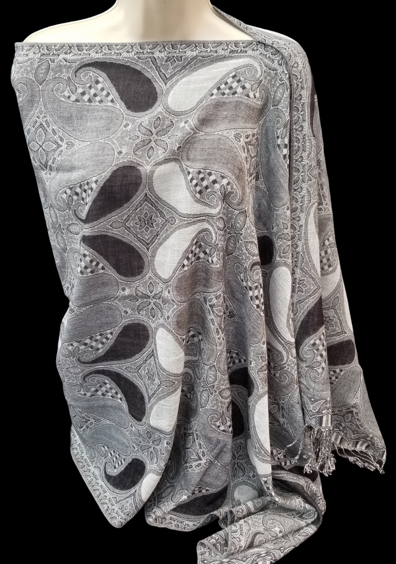 Large Paisley Poncho Scarf, handmade woven one size poncho scarf, view 4