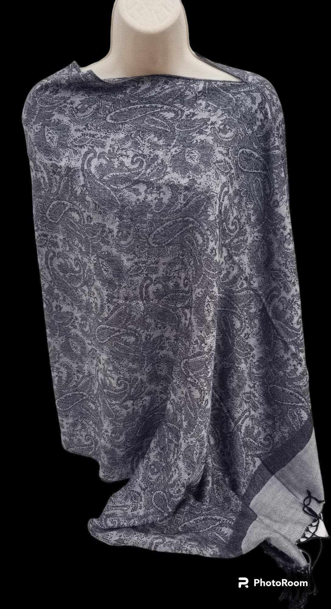 Jacquard Knit Poncho Scarf, handmade woven one size poncho scarf, view 3