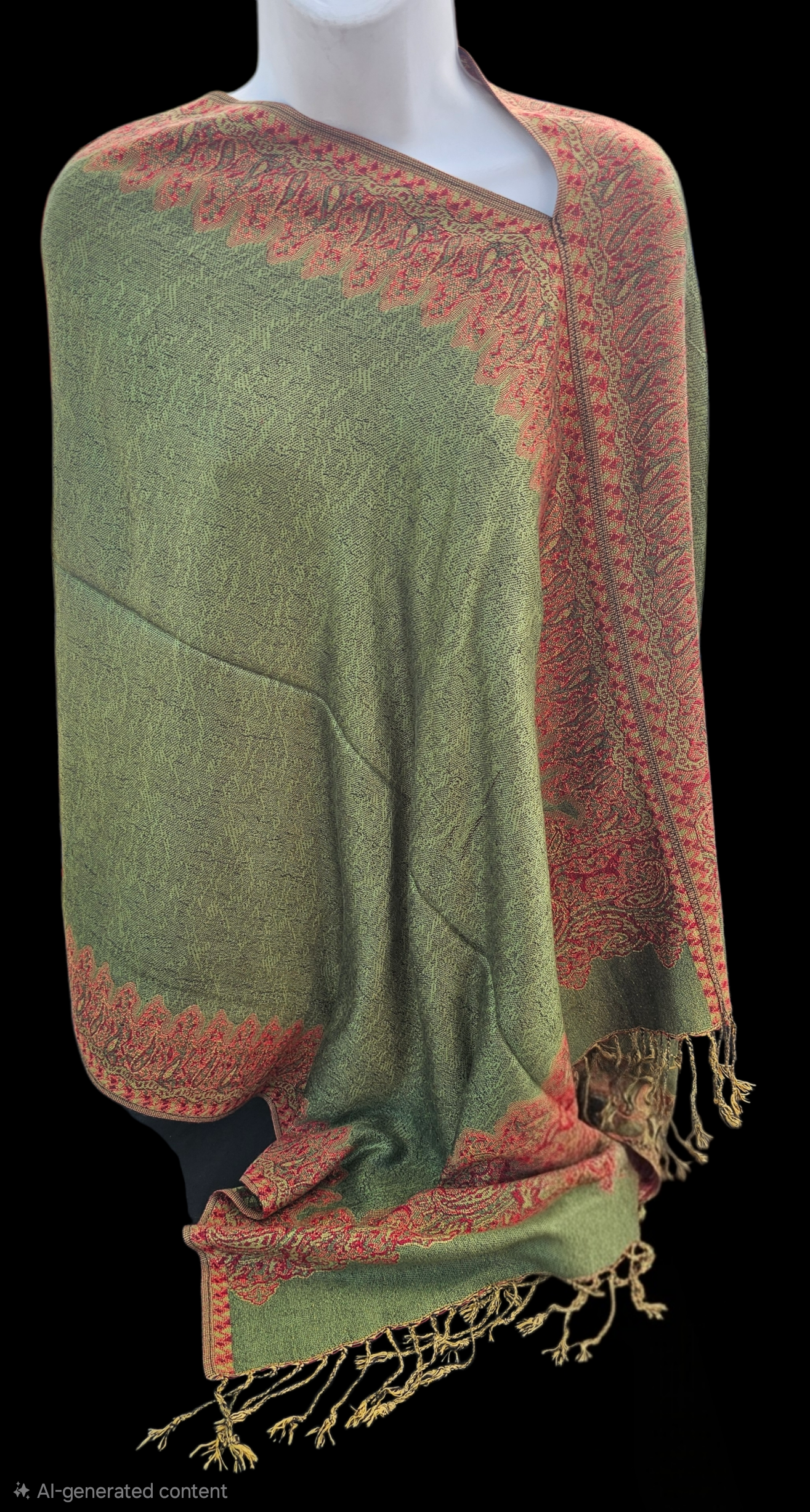 Border Pattern Poncho Scarf, handmade woven one size poncho scarf, view 7