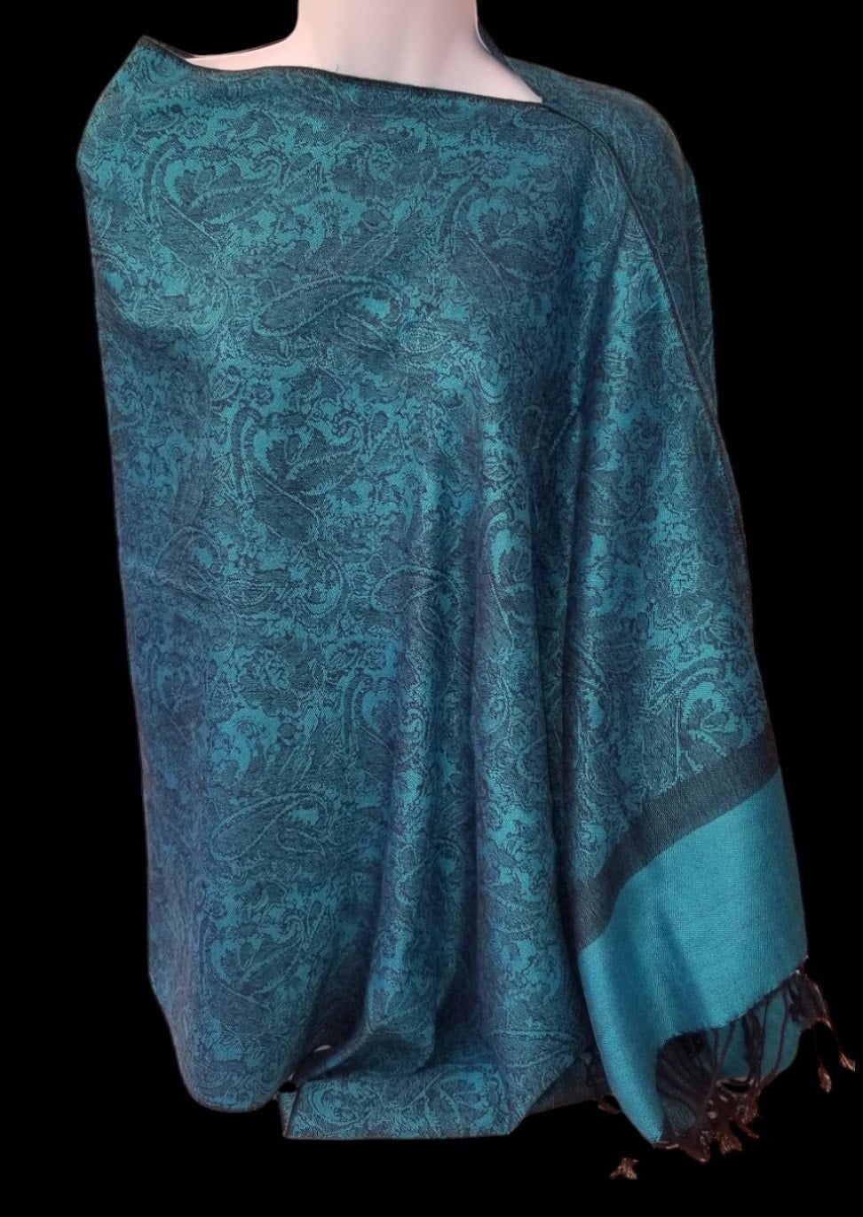 Jacquard Knit Poncho Scarf, handmade woven one size poncho scarf, view 6
