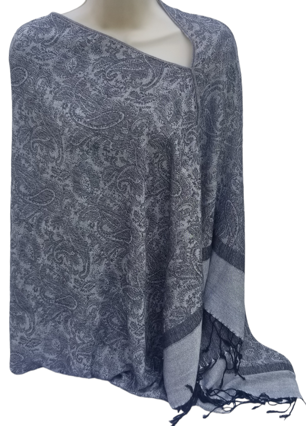 Jacquard Knit Poncho Scarf, handmade woven one size poncho scarf, view 5