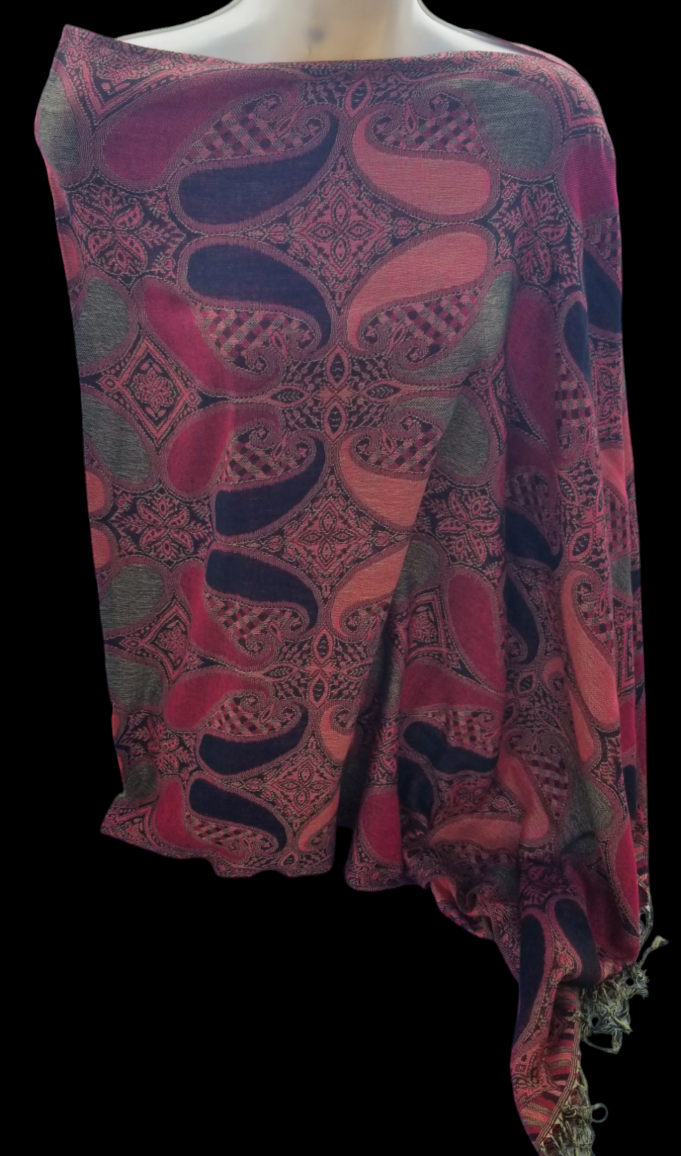Large Paisley Poncho Scarf, handmade woven one size poncho scarf, view 3