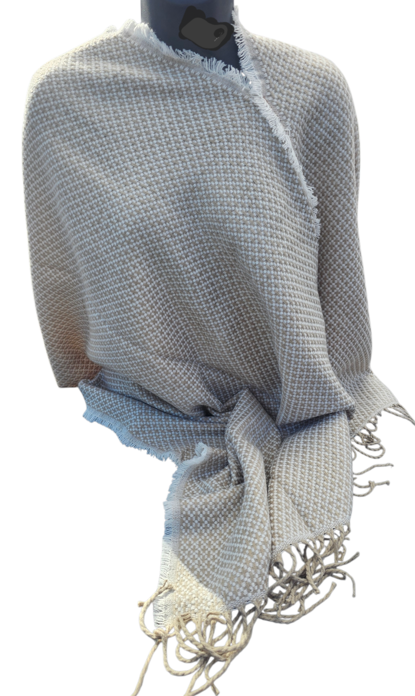 Cozy Fuzzy Poncho Scarf, handmade woven one size poncho scarf, view 5