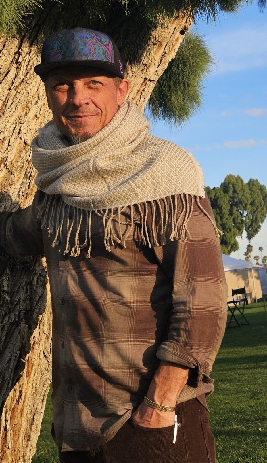 Cozy Fuzzy Poncho Scarf, handmade woven one size poncho scarf, view 2