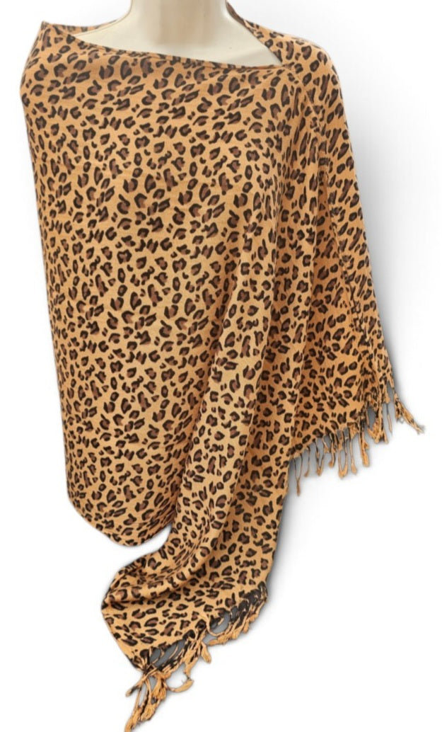 Cheetah print poncho scarf, one seam, one size
