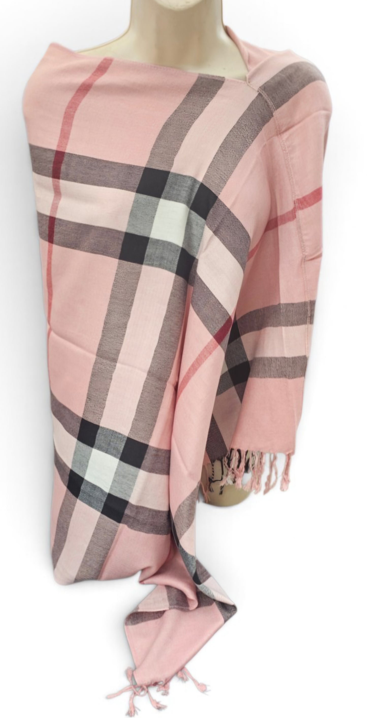 Plaid poncho scarf in light pink, one seam, one size