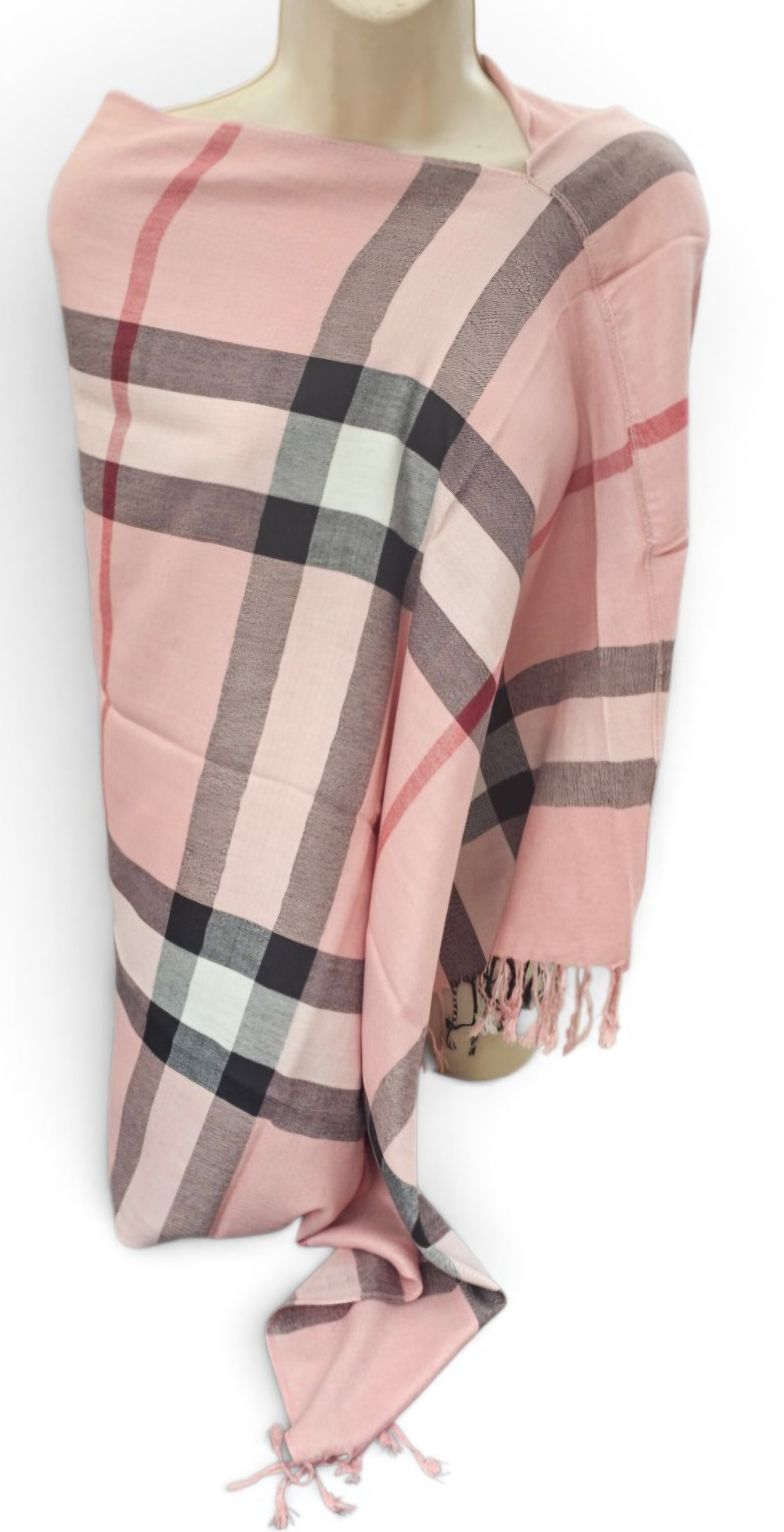 Plaid poncho scarf in light pink, one seam, one size