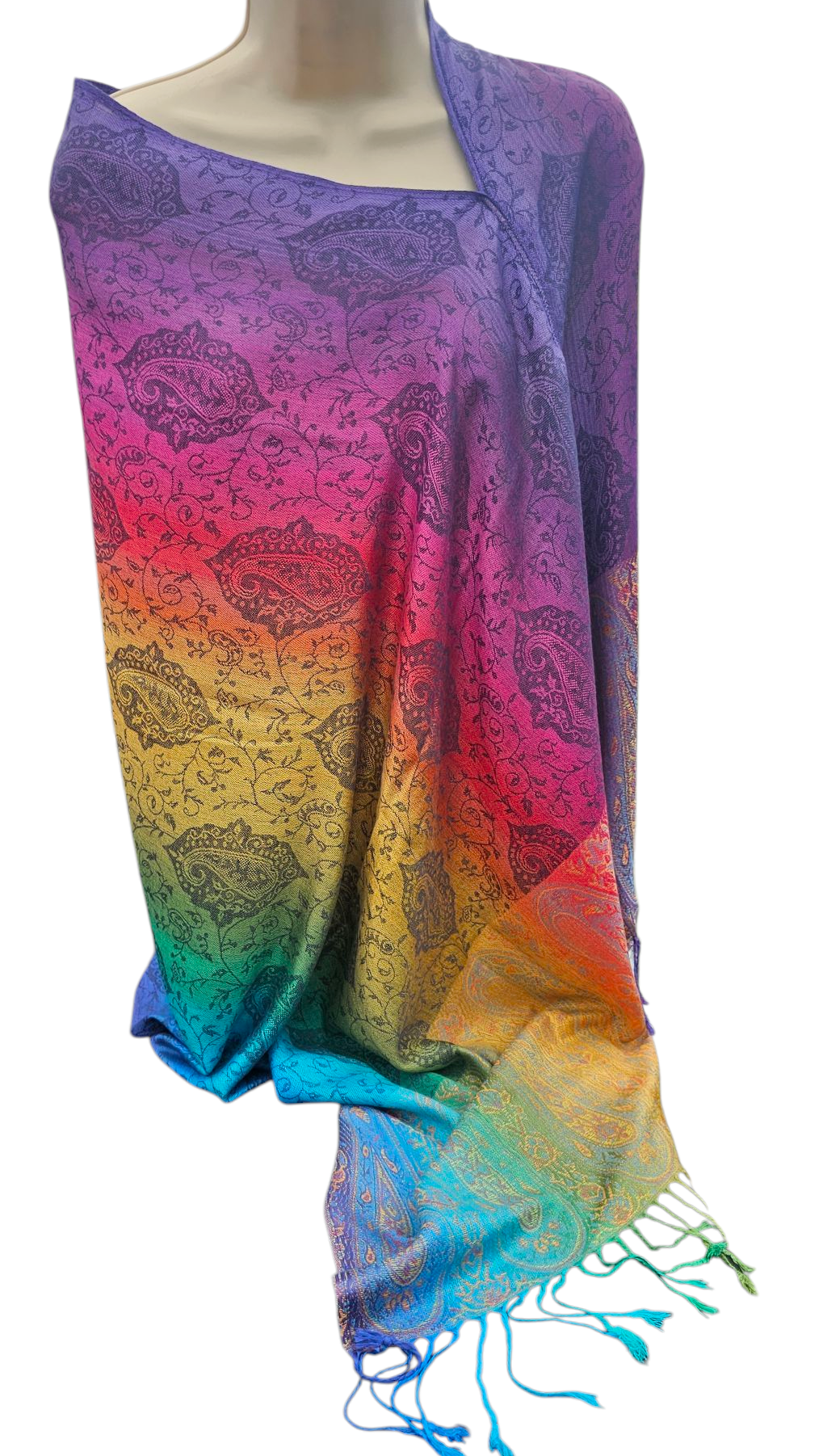 Rainbow Paisley poncho scarf, one seam, one size