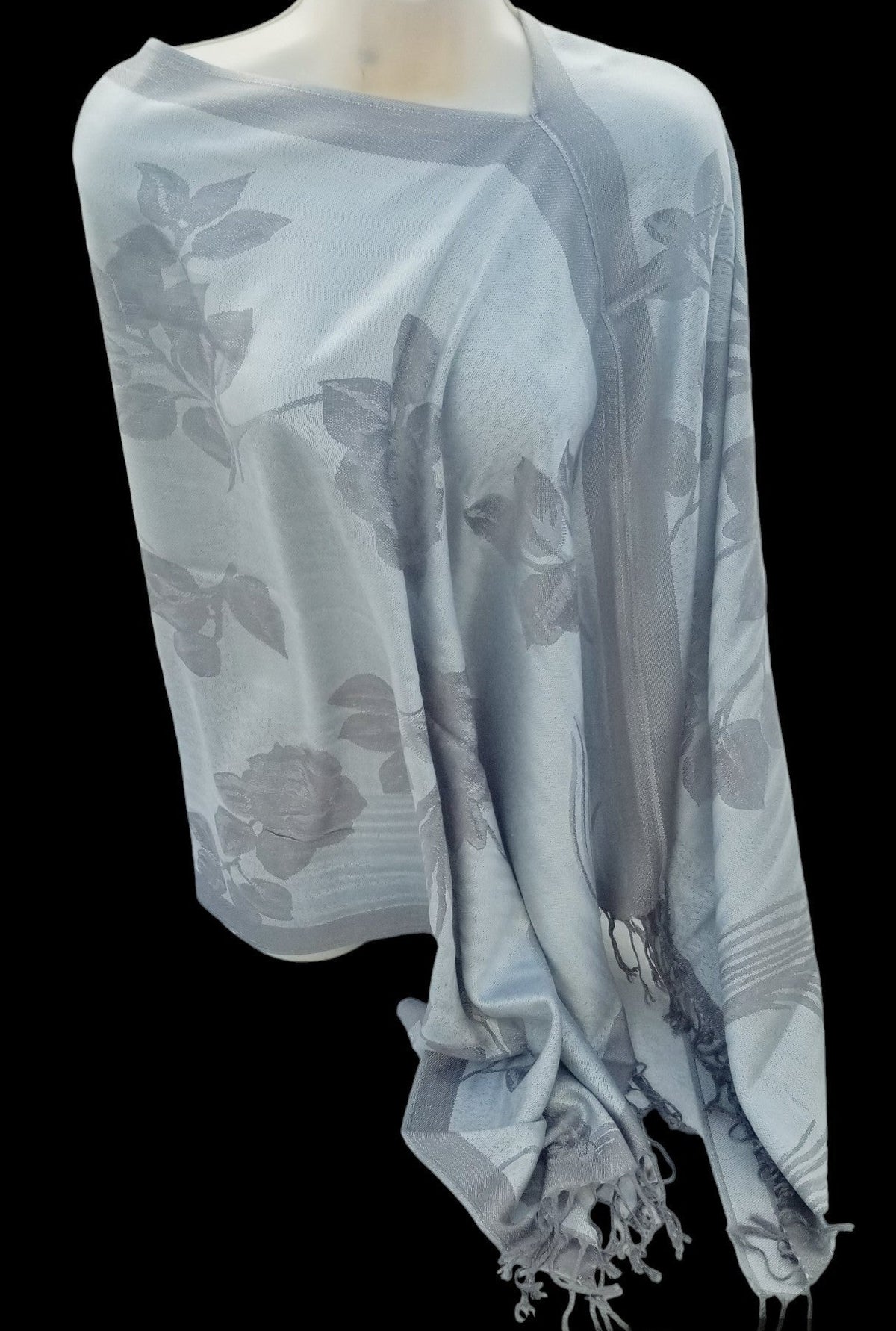 Rose Floral poncho scarf in cream with silver grey roses, one seam, one size