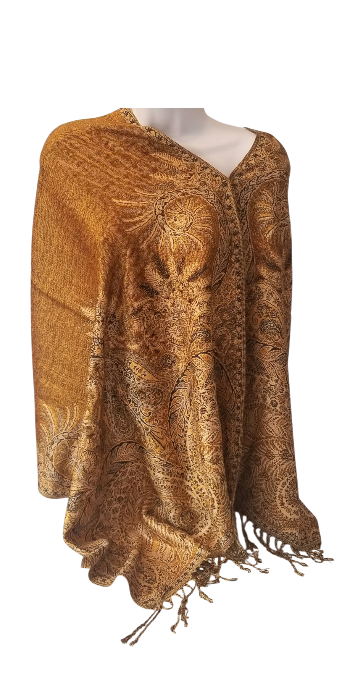 Semi Solid poncho scarf in copper with black accents, one seam, one size
